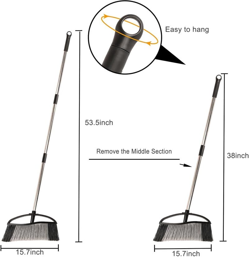 MuLing Heavy Duty Outdooor Broom - 15.7" Wide Broom with Long Adjustable Handle & Stiff Bristles for Patio, Garage, Yard, Garden (Black) - Image 2